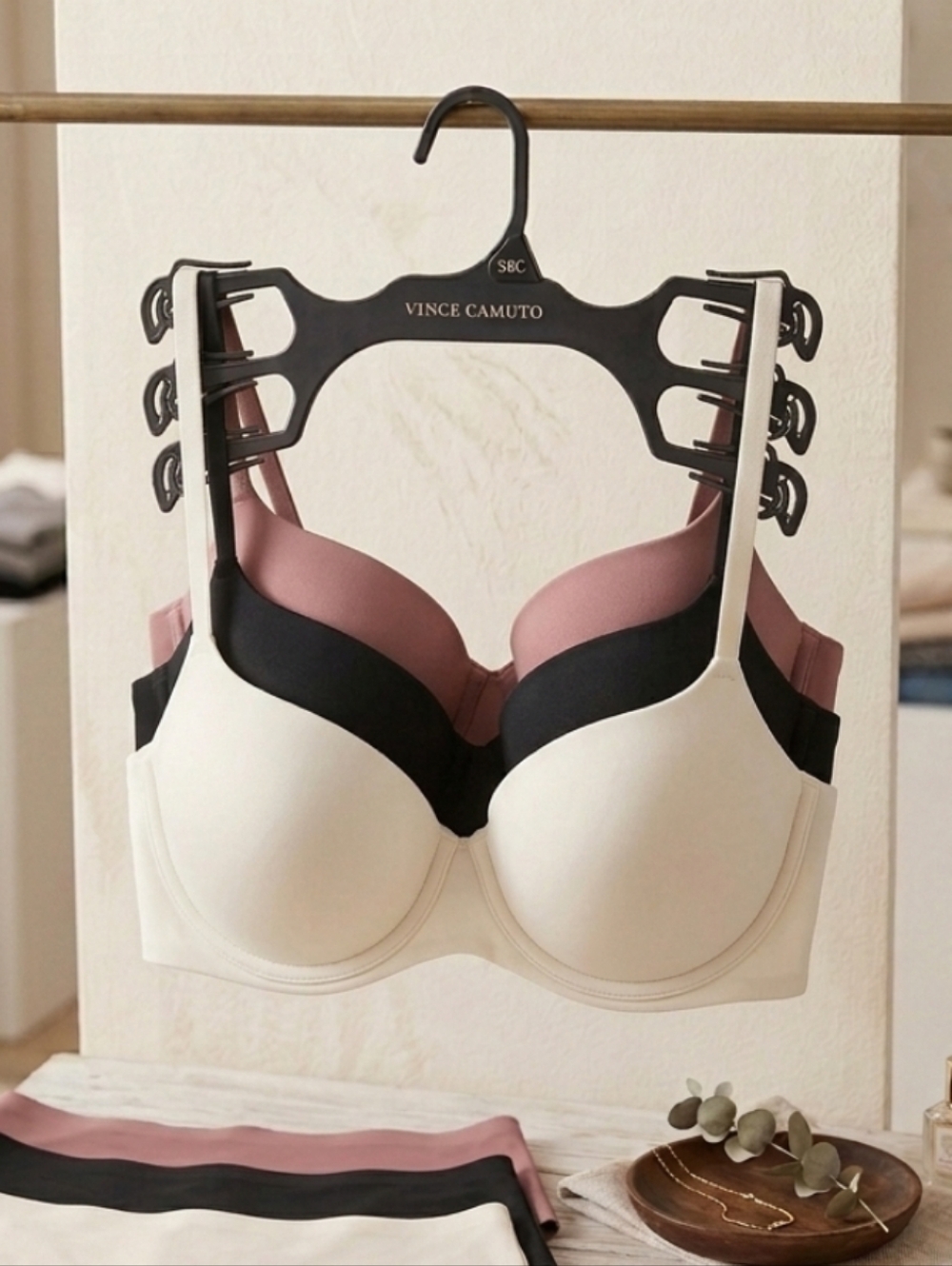 Vince Camuto Size 36C Women's Intimates Set - Black, Mauve, Cream Push Up Bras
